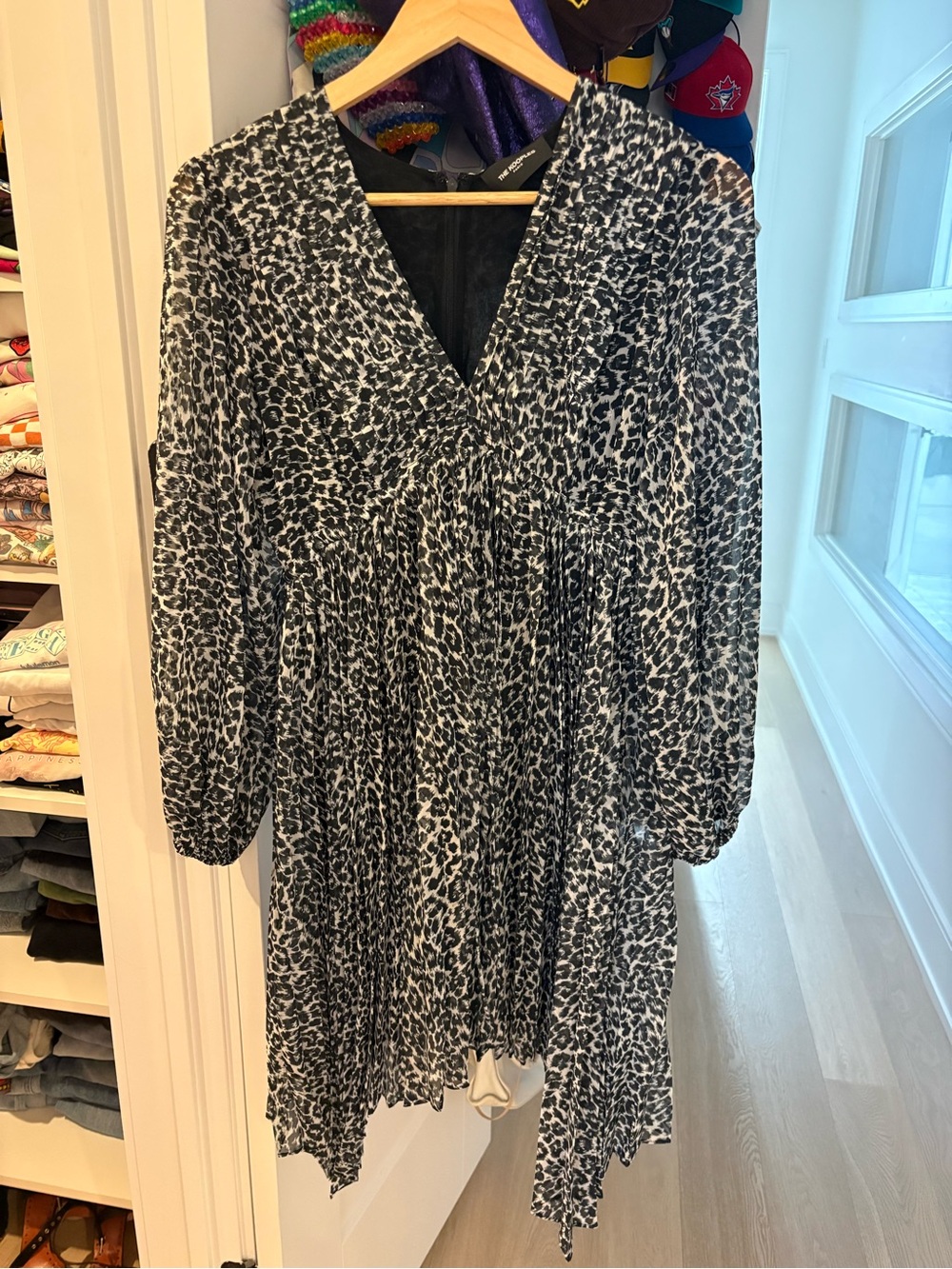 The Kooples Black and White Leopard Print Long Sleeve Dress